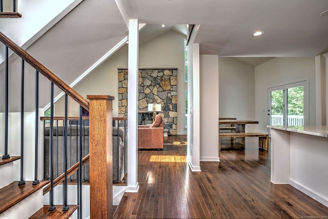 35 Millo Dr, Monroe, CT 06468 - foyer entrance with dark wood-style floors, vaulted ceiling, and recessed lighting