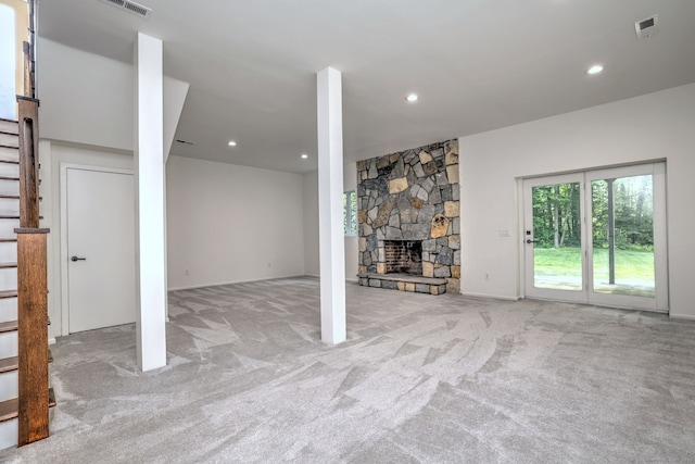 35 Millo Dr, Monroe, CT 06468 - unfurnished living room featuring carpet floors, a fireplace, and recessed lighting