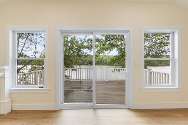 145 Lakeview Dr, Colchester, CT 06415 - doorway featuring healthy amount of natural light, lofted ceiling, and wood finished floors