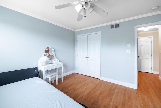 26 Stevens Pl Unit 26, Rocky Hill, CT 06067 - bedroom featuring wood finished floors, ornamental molding, a closet, and a ceiling fan