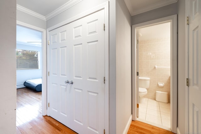 26 Stevens Pl Unit 26, Rocky Hill, CT 06067 - hall with light wood-style floors, ornamental molding, and baseboard heating
