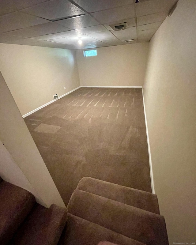 1 Rushford Meade Unit 1, Granby, CT 06035 - below grade area with carpet, stairway, and a drop ceiling