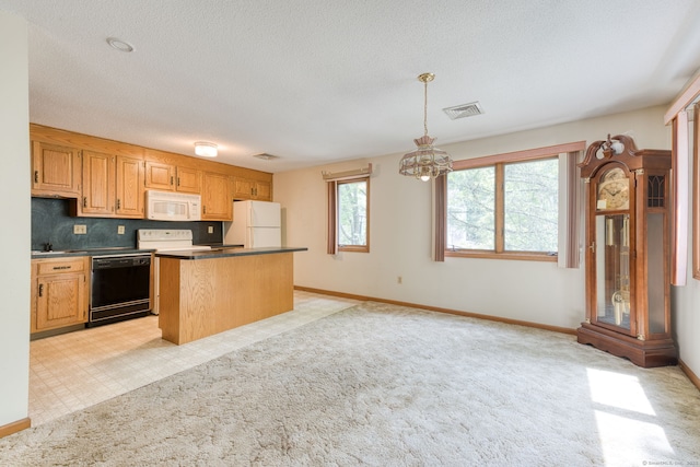 120 Songbird Ln Unit 120, Farmington, CT 06032 - kitchen with white appliances, a center island, pendant lighting, a chandelier, and tasteful backsplash