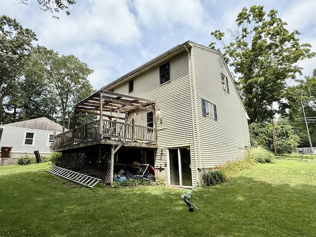 18 Booth Rd, Enfield, CT 06082 - rear view of property with a wooden deck, a lawn, and a pergola