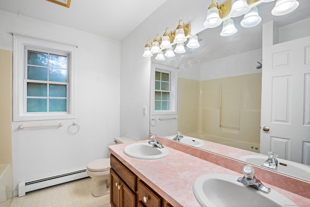 2 Autumn Way, Ledyard, CT 06339 - bathroom featuring a baseboard radiator, double vanity, and  shower combination