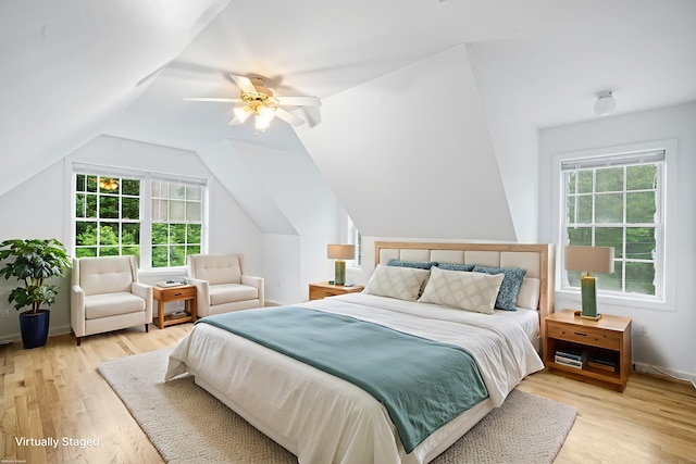 2 Autumn Way, Ledyard, CT 06339 - bedroom with multiple windows, light wood finished floors, vaulted ceiling, and ceiling fan