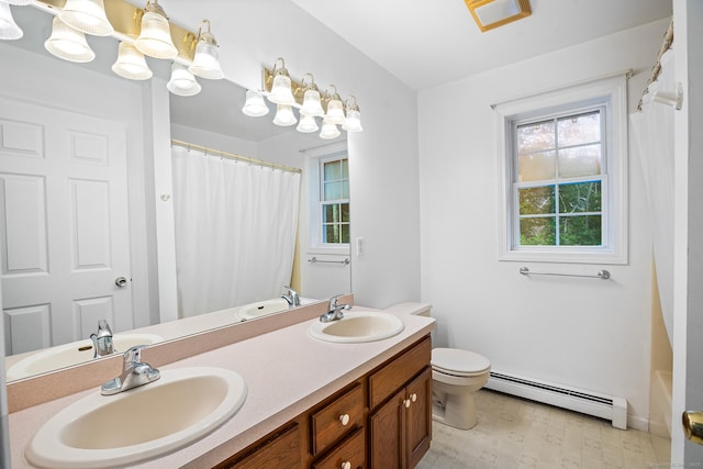 2 Autumn Way, Ledyard, CT 06339 - bathroom with a baseboard radiator, double vanity, plenty of natural light, and a shower with curtain