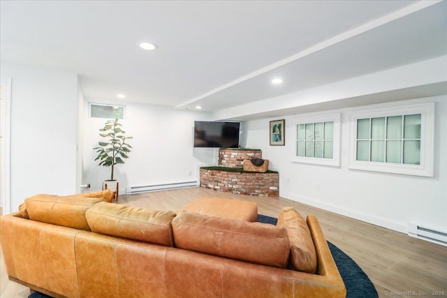 10 Fernbrook Dr, Brookfield, CT 06804 - living area with a baseboard heating unit, wood finished floors, and recessed lighting