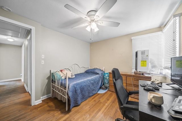 1 Oakridge Dr, Enfield, CT 06082 - bedroom featuring wood finished floors, attic access, a desk, and ceiling fan