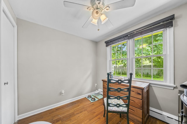 1 Oakridge Dr, Enfield, CT 06082 - office space with a baseboard radiator, wood finished floors, and ceiling fan