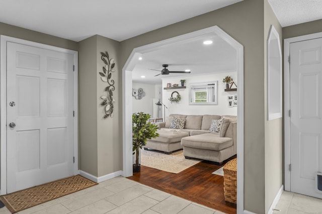 15 Arlington Rd, Windsor Locks, CT 06096 - foyer entrance with arched walkways, recessed lighting, and a ceiling fan
