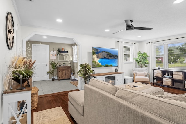 15 Arlington Rd, Windsor Locks, CT 06096 - living room with ceiling fan, wood finished floors, and recessed lighting