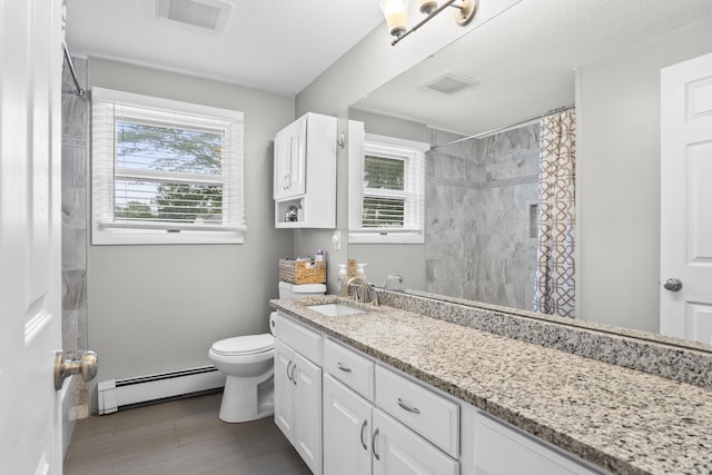 15 Arlington Rd, Windsor Locks, CT 06096 - bathroom with a baseboard heating unit, vanity, and a shower with curtain