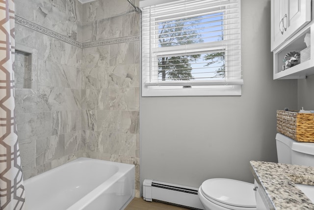 15 Arlington Rd, Windsor Locks, CT 06096 - full bathroom featuring a baseboard heating unit, shower / tub combo with curtain, and vanity