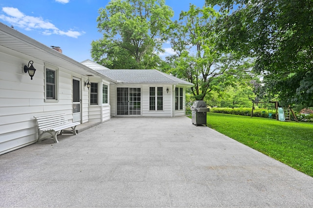 9 Old Logging Rd, Stamford, CT 06903 - view of patio with area for grilling and a playground