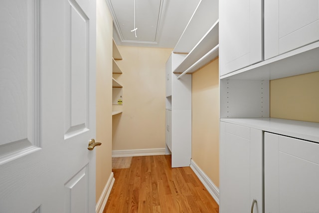 9 Old Logging Rd, Stamford, CT 06903 - spacious closet with light wood-style floors and attic access
