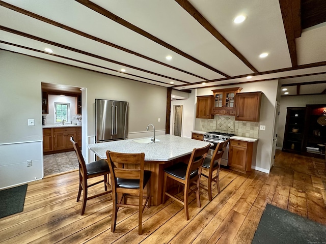 37 Lane St, Shelton, CT 06484 - dining space featuring light wood-style floors, beamed ceiling, and recessed lighting