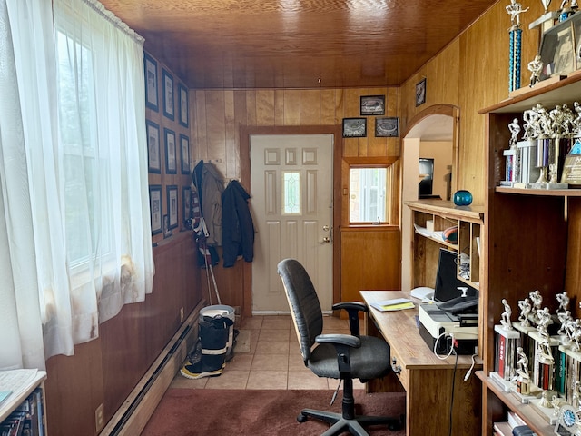 17 Ohear Ave, Enfield, CT 06082 - tiled home office with wooden walls, arched walkways, and a baseboard radiator