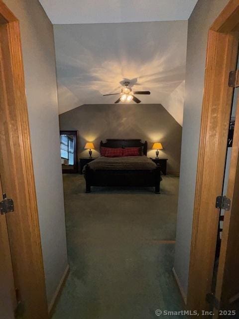 67 Bergendahl Dr, Griswold, CT 06351 - carpeted bedroom with lofted ceiling and a ceiling fan