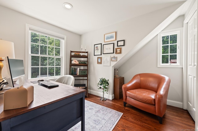 73 Water St, Glastonbury, CT 06073 - home office featuring baseboards and dark wood-type flooring