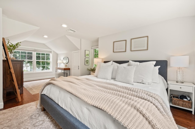 73 Water St, Glastonbury, CT 06073 - bedroom with wood finished floors, vaulted ceiling, and recessed lighting