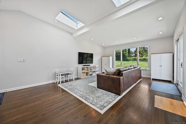 68 William St, Norwalk, CT 06851 - living area featuring a skylight, lofted ceiling, dark wood-type flooring, and recessed lighting