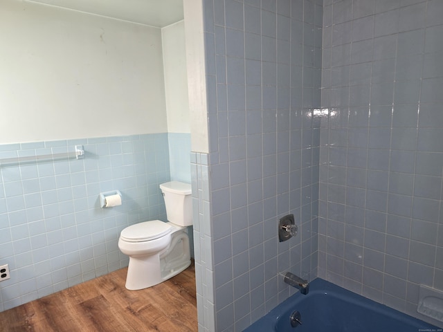 16AND23 Farrell Rd, Newtown, CT 06470 - full bathroom with tile walls, wood finished floors, wainscoting, and bathing tub / shower combination