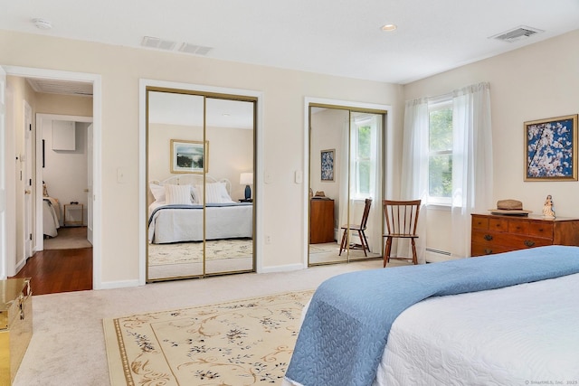 35 Pheasant Ln, Ridgefield, CT 06877 - bedroom featuring two closets, carpet floors, baseboard heating, and recessed lighting