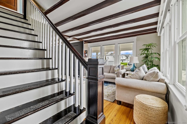 8 Fenbrook Rd, Old Saybrook, CT 06475 - staircase with beam ceiling and wood finished floors