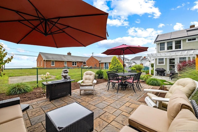 8 Fenbrook Rd, Old Saybrook, CT 06475 - view of patio with an outdoor living space, a pergola, outdoor dining space, and grilling area