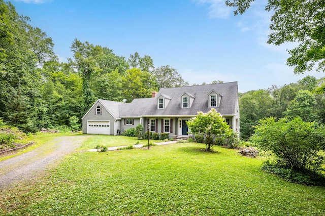 159 Woods Way Dr, Southbury, CT 06488 - new england style home featuring driveway, a front lawn, and a chimney