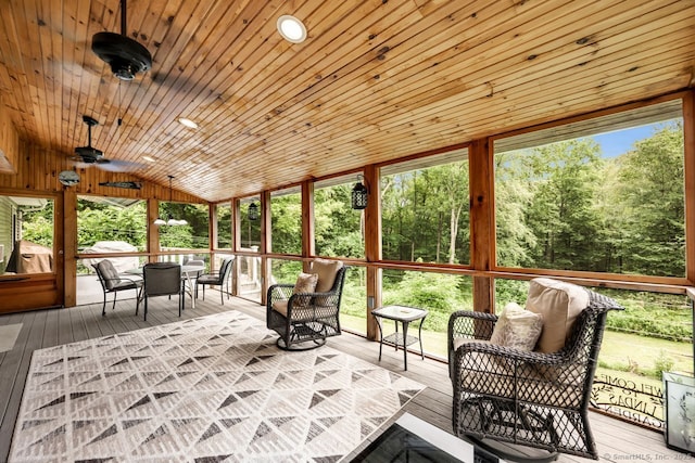 159 Woods Way Dr, Southbury, CT 06488 - sunroom with an outdoor living space, lofted ceiling, and a ceiling fan