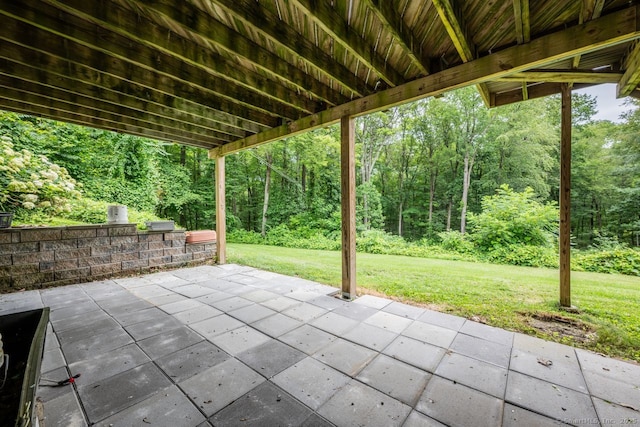 159 Woods Way Dr, Southbury, CT 06488 - view of patio featuring a forest view
