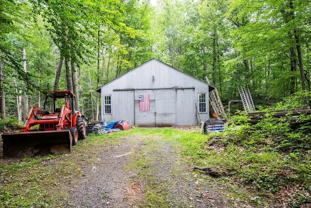 159 Woods Way Dr, Southbury, CT 06488 - view of pole building with a forest view and driveway
