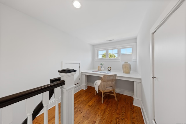 81 Birch Rd, Fairfield, CT 06824 - home office featuring built in desk, wood finished floors, and recessed lighting