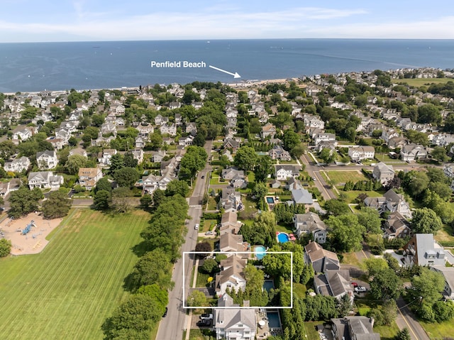 81 Birch Rd, Fairfield, CT 06824 - aerial perspective of suburban area with property boundaries highlighted and a large body of water