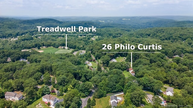 26 Philo Curtis Rd, Newtown, CT 06482 - aerial overview of property's location featuring a heavily wooded area and property boundaries highlighted