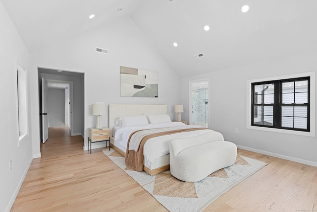 226 Ruane St, Fairfield, CT 06824 - bedroom featuring high vaulted ceiling, light wood-style floors, and recessed lighting