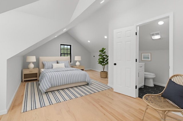 226 Ruane St, Fairfield, CT 06824 - bedroom with wood finished floors, lofted ceiling, recessed lighting, and ensuite bath