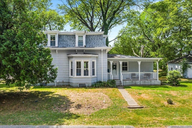 22 Benjamin St, Norwich, CT 06360 - victorian home featuring a porch, a front yard, roof with shingles, and mansard roof