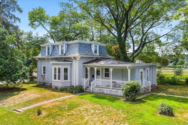 22 Benjamin St, Norwich, CT 06360 - victorian home with covered porch, a front lawn, and mansard roof