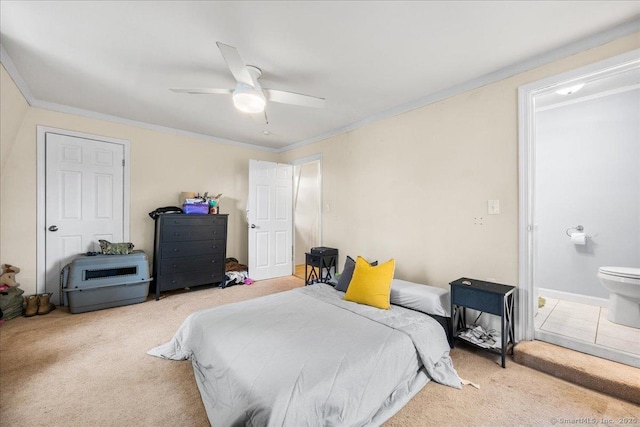 22 Benjamin St, Norwich, CT 06360 - carpeted bedroom featuring crown molding, ceiling fan, and ensuite bathroom