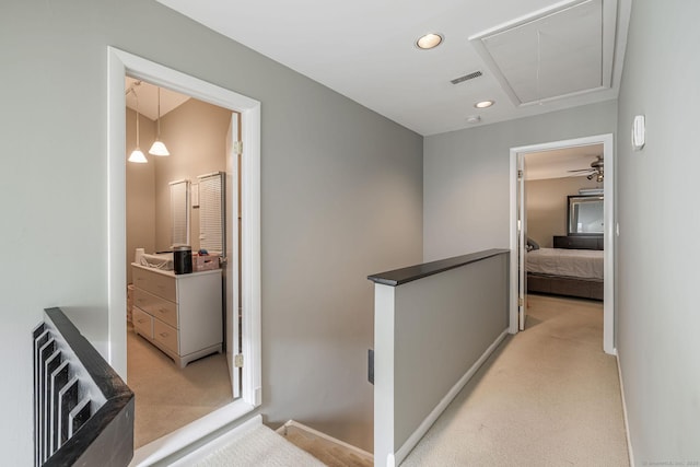 2289 Bedford St Unit F2, Stamford, CT 06905 - hallway featuring attic access, light carpet, an upstairs landing, and recessed lighting