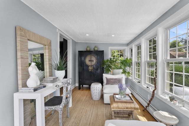 521 Lake Ave, Bridgeport, CT 06605 - sunroom / solarium featuring healthy amount of natural light, wood finished floors, a baseboard radiator, and recessed lighting