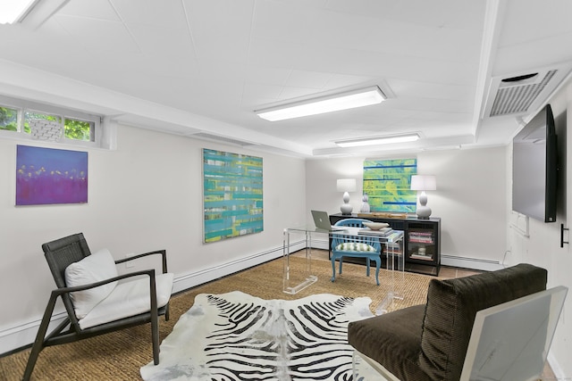 521 Lake Ave, Bridgeport, CT 06605 - carpeted living room with a baseboard heating unit and a raised ceiling