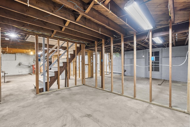 106 Lakeview Ave, West Haven, CT 06516 - unfinished basement featuring stairs and concrete block wall