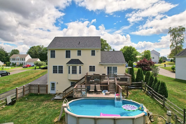 357 D Welton Way, Thomaston, CT 06787 - rear view of property featuring stairs, a deck, a fenced backyard, and a shingled roof