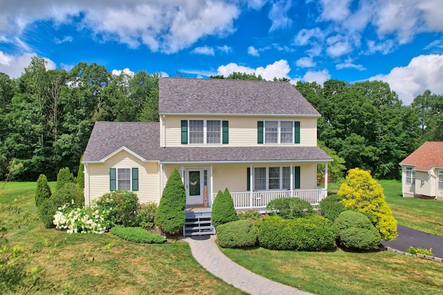357 D Welton Way, Thomaston, CT 06787 - view of front facade with a porch, a front lawn, and roof with shingles