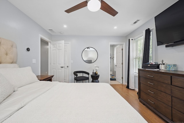 357 D Welton Way, Thomaston, CT 06787 - bedroom featuring light wood-style flooring, recessed lighting, ensuite bath, and a ceiling fan