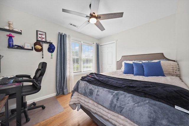 357 D Welton Way, Thomaston, CT 06787 - bedroom featuring an office area, wood finished floors, a closet, and ceiling fan